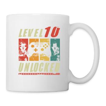 Niveau 10 Joueur débloqué présentant un cadeau de 10e anniversaire - Mug blanc - blanc - Droite