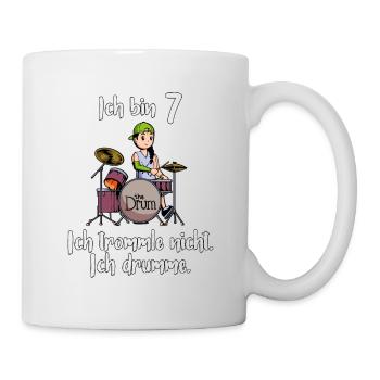 Ich bin 7 - Mädchen Schlagzeuger - Tasse - Weiß - Rechts