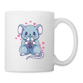 Kawaii Rat Baby Mouse Boba Tea Bubble Tea Girl - Mug - white - Right