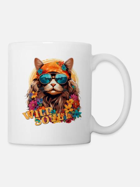 Hippie-Kätzchen mit Bandana und Alma Salvaje-Brille - Tasse - Weiß
