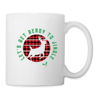 "Let's Get Ready to Jingle" Leaping Stag and Plaid - Mug - white - Right