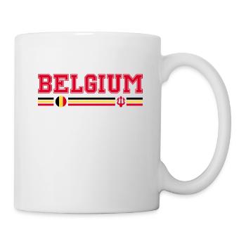 BELGIUM flag and emblem of Belgium. Fans - Mug - white - Right