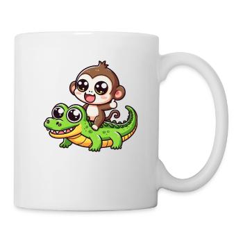 Niedlicher Affe reitet Krokodil - Tasse - Weiß - Rechts