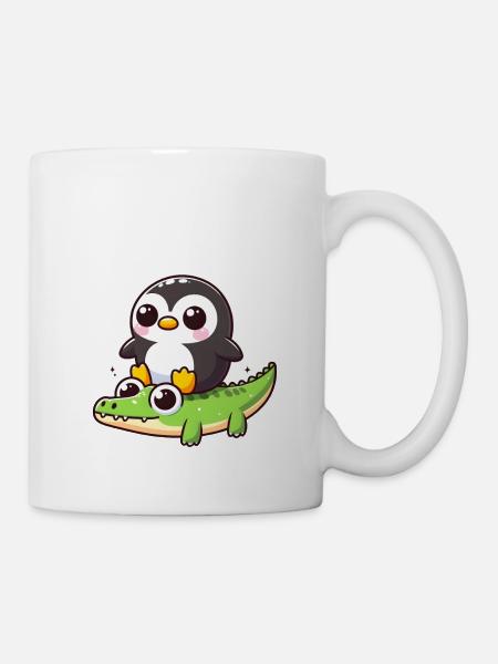 Pinguin auf Krokodil - Tasse - Weiß
