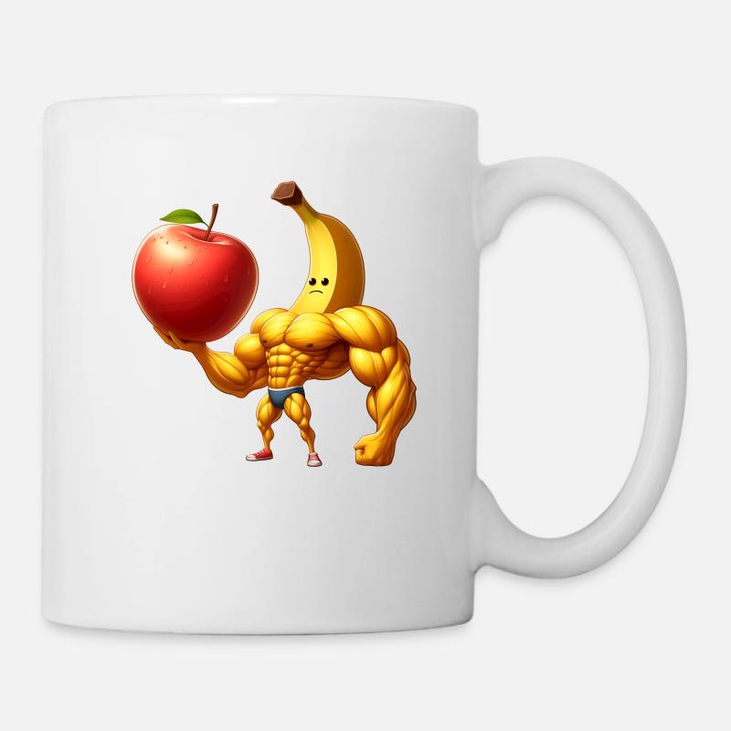 Muskulöse Banane stemmt riesigen Apfel - Tasse - Weiß