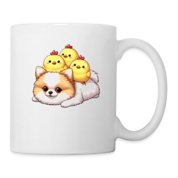 Poussin mignon sur un poméranien - Mug blanc - blanc - Droite