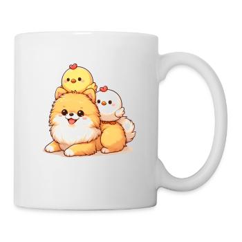Poussin mignon sur un poméranien - Mug blanc - blanc - Droite