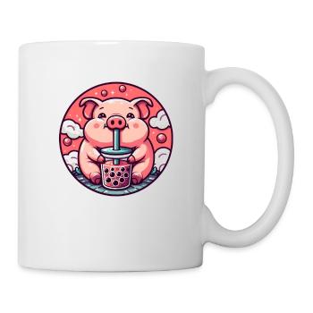Schwein genießt Bubble Tea - Tasse - Weiß - Rechts