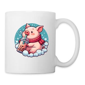 Schwein genießt Bubble Tea - Tasse - Weiß - Rechts