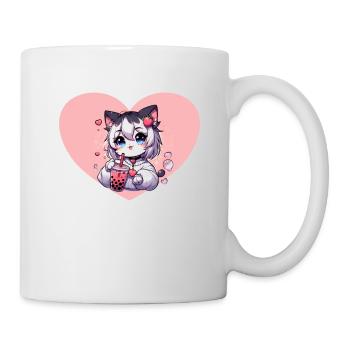 Anime-Katze genießt Bubble Tea - Tasse - Weiß - Rechts