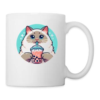 Siamesische Katze beim Bubble Tea - Tasse - Weiß - Rechts
