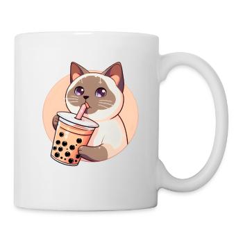 Siamesische Katze beim Bubble Tea - Tasse - Weiß - Rechts