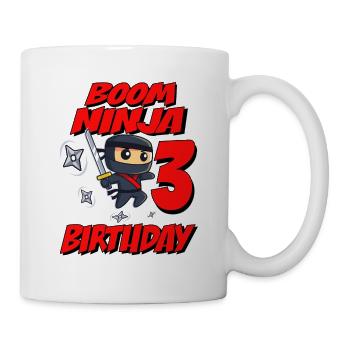 Boom Ninja 3 Birthday Years Old Bday Party Gift - Tasse - Weiß - Rechts