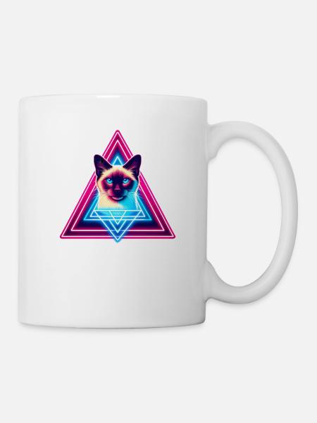 Chat siamois en triangle style années 80 - Mug blanc - blanc