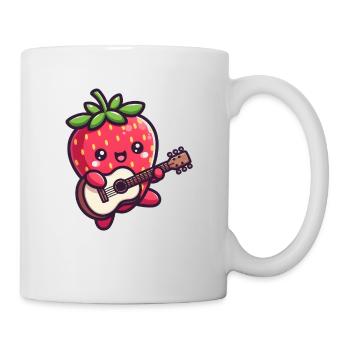 Niedliche Erdbeere mit Gitarre - Tasse - Weiß - Rechts