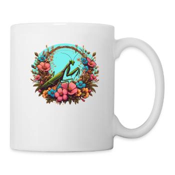 Gottesanbeterin im Blumenmeer - Tasse - Weiß - Rechts