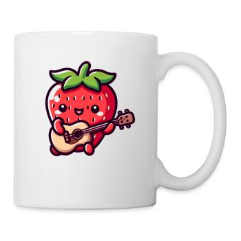 Niedliche Erdbeere mit Gitarre - Tasse - Weiß - Rechts