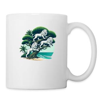 Trois lions blancs sur un arbre - Mug blanc - blanc - Droite