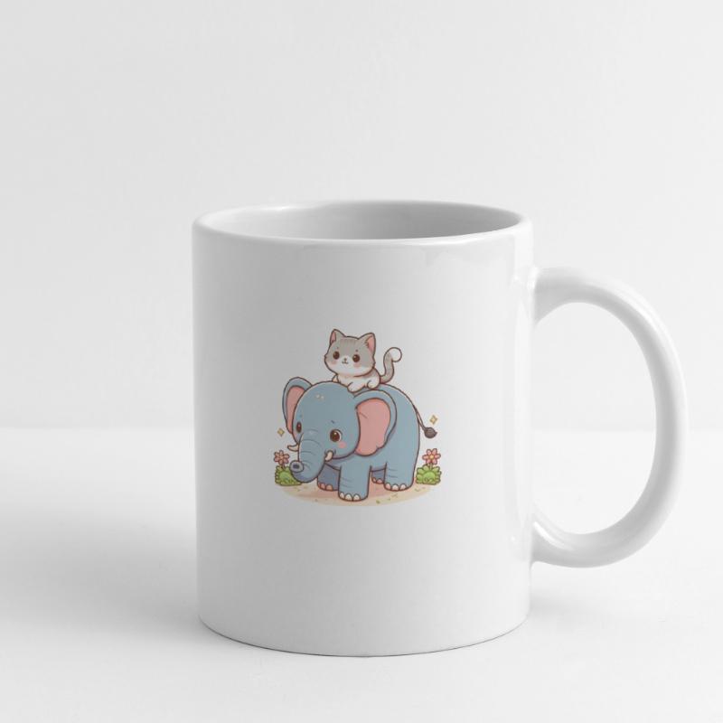 Le chat monte à dos d’éléphant Mug blanc
