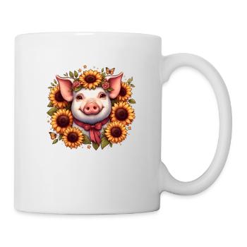 Pig with bow and sunflowers - Mug - white - Right