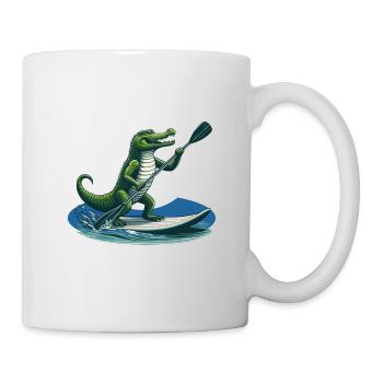 Crocodile doing stand-up paddling - Mug - white - Right