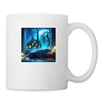 Alien observes sleeping human - Mug - white - Right