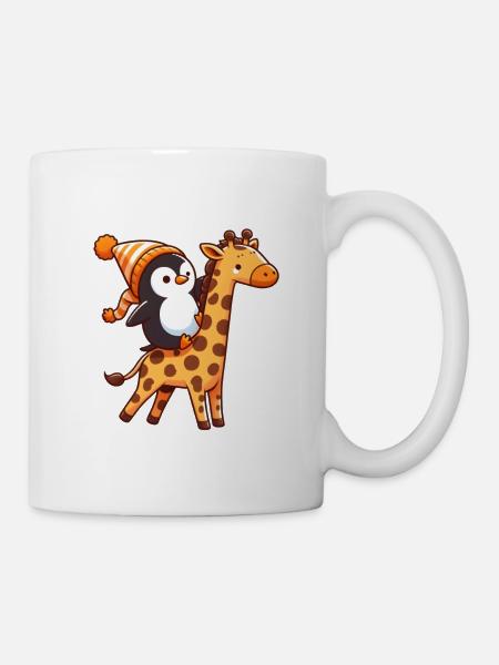 Pinguin reitet eine Giraffe - Tasse - Weiß