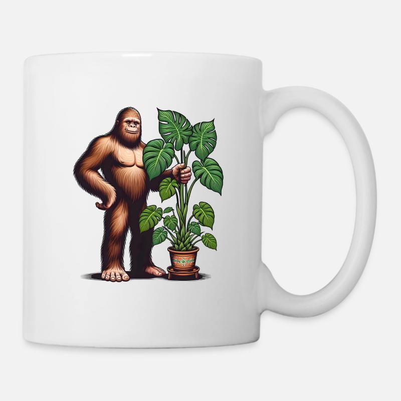 Bigfoot mit Monstera Pflanze - Tasse - Weiß