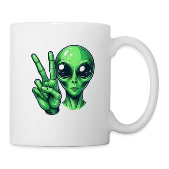 Alien shows peace sign - Mug - white - Right
