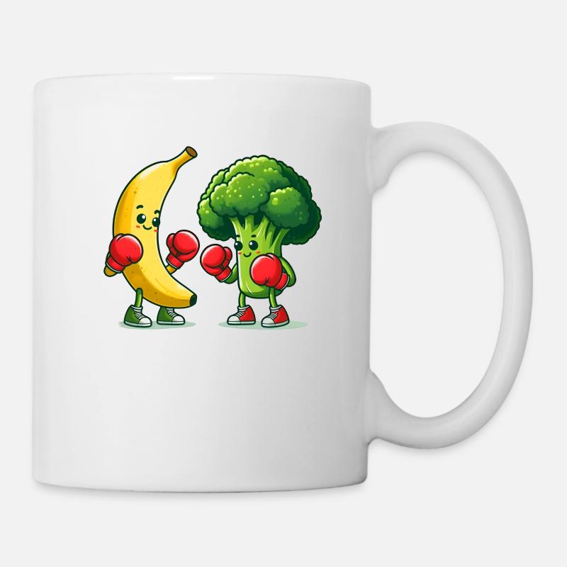 Banane vs Brokkoli Boxkampf - Tasse - Weiß