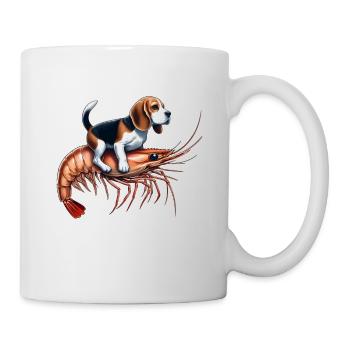 Le beagle se promène sur des crevettes - Mug blanc - blanc - Droite