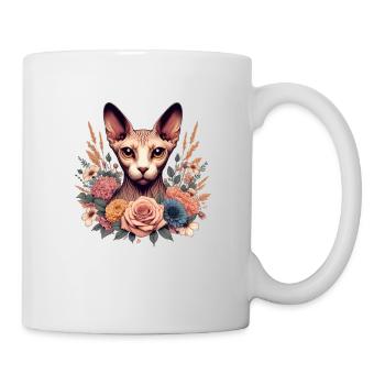 Chat Sphynx avec Fleurs - Mug blanc - blanc - Droite
