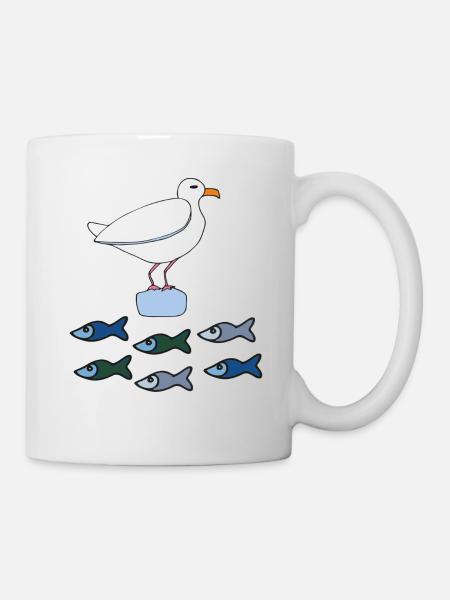 möve mit fischen - Tasse - Weiß