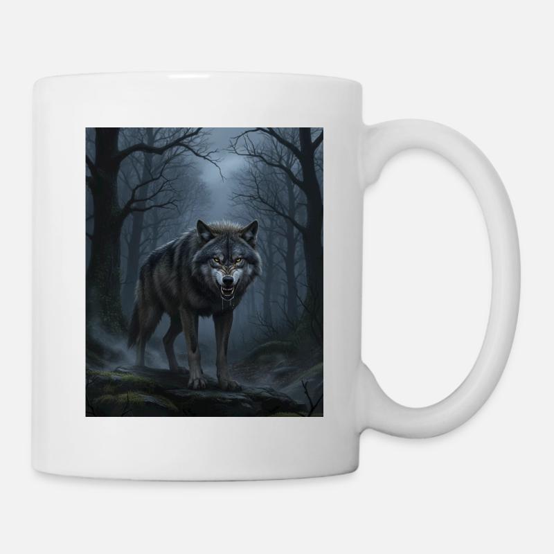 Loup la nuit dans la forêt de nuages - Mug blanc - blanc