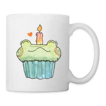 Cute Frog Muffin Birthday Cake Watercolor - Mug - white - Right