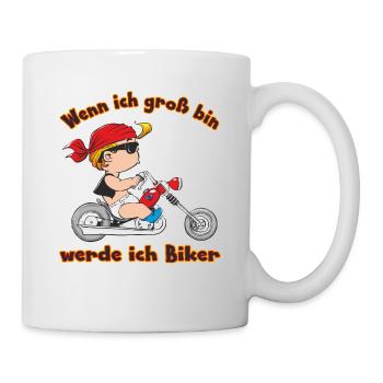 Wenn ich groß bin werd ich Biker - RAHMENLOS Baby - Tasse - Weiß - Rechts