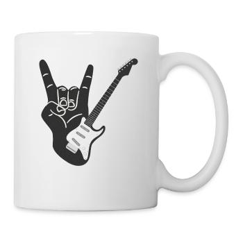 Heavy Metal e-Gitarre mit Teufelshörner Zeichen - Tasse - Weiß - Rechts