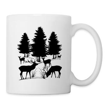 Animals in the forest, deer, roe deer, roe deer, trees, deer - Mug - white - Right