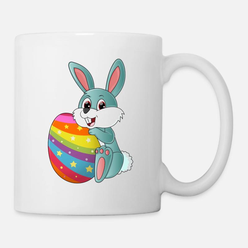 Knuffeliger süßer Osterhase mit buntem Osterei - Tasse - Weiß