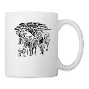 Elephants in front of acacia / tree in Kenya / Africa - Mug - white - Right
