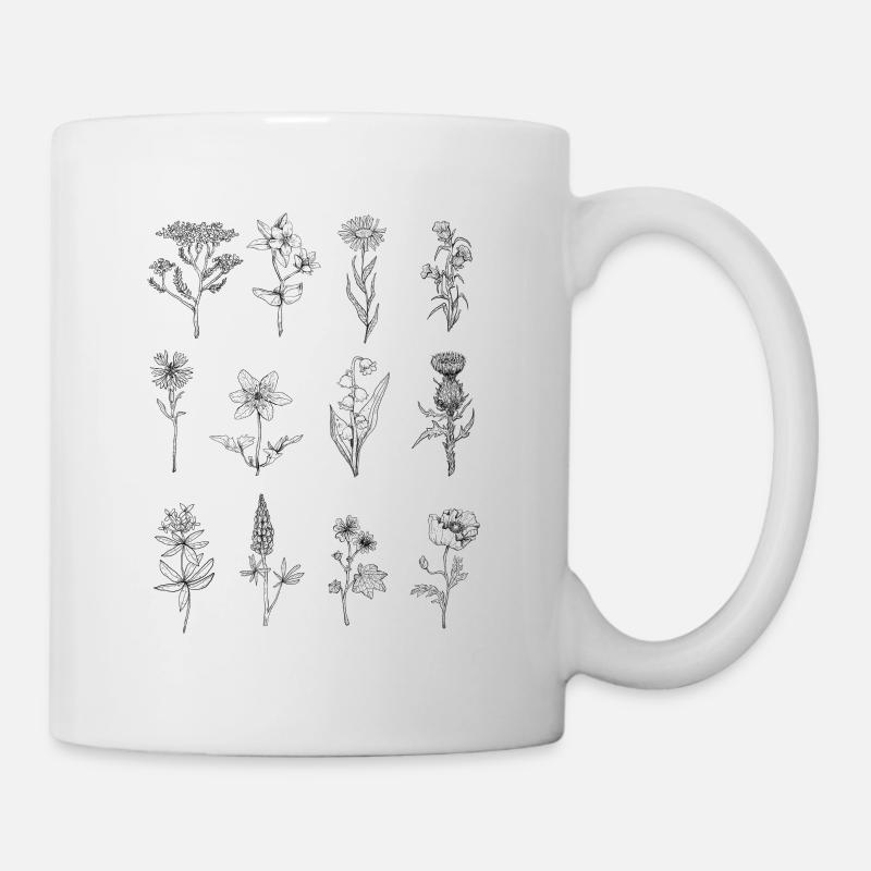 Dessin au trait fleurs sauvages - Mug blanc - blanc
