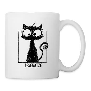 Lesekatze Lesen & Katze mit Brille Bücher Lesen - Tasse - Weiß - Rechts