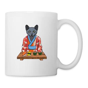 Kawaii japonais russe chat bleu kimono sushi - Mug blanc - blanc - Droite