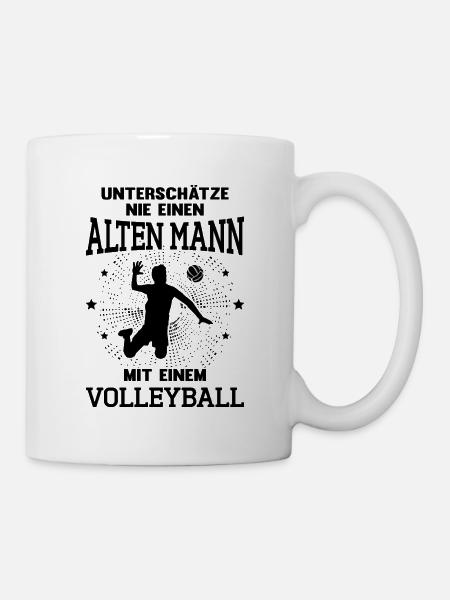 Alter Mann mit einem Volleyball Trainer Volleyball - Tasse - Weiß
