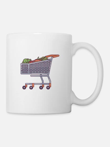 Einkaufswagen mit Bio-Lebensmitteln - Tasse - Weiß
