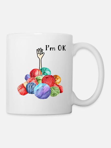ich bin ok Wollknäuel Handarbeit - Tasse - Weiß