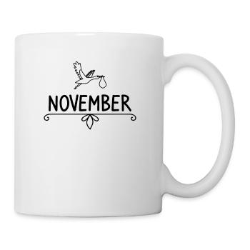 November pregnancy announcement birth stork - Mug - white - Right