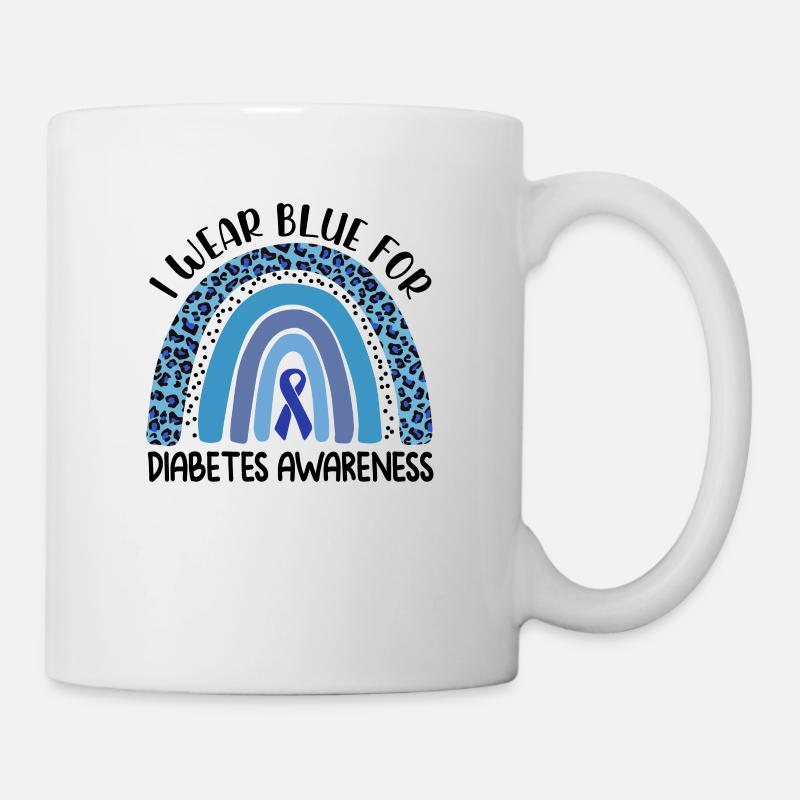 Je porte du bleu pour la sensibilisation au diabète Leopard Rainbow - Mug blanc - blanc