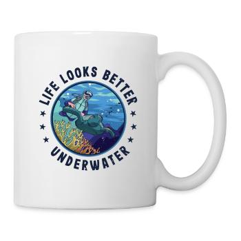 Life Looks Better Underwater Scuba Diver Diving Sn - Tasse - Weiß - Rechts