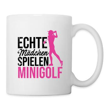 Echte Mädchen Spielen Minigolf Golfspieler Golfen - Tasse - Weiß - Rechts